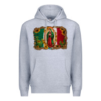 Heather Grey our lady of Guadalupe Mexican flag background Premium Hoodie - Jasminsmagicworld