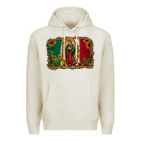 Oatmeal Heather our lady of Guadalupe Mexican flag background Premium Hoodie - Jasminsmagicworld