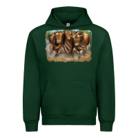 Forest Green 3 red angus bulls Urban Hoodie - LillyAllenDesigns