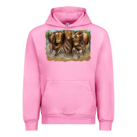 Fuchsia Pink 3 red angus bulls Urban Hoodie - LillyAllenDesigns