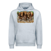 Heather Grey 3 red angus bulls Urban Hoodie - LillyAllenDesigns