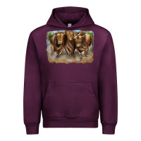 Mauve Wine 3 red angus bulls Urban Hoodie - LillyAllenDesigns