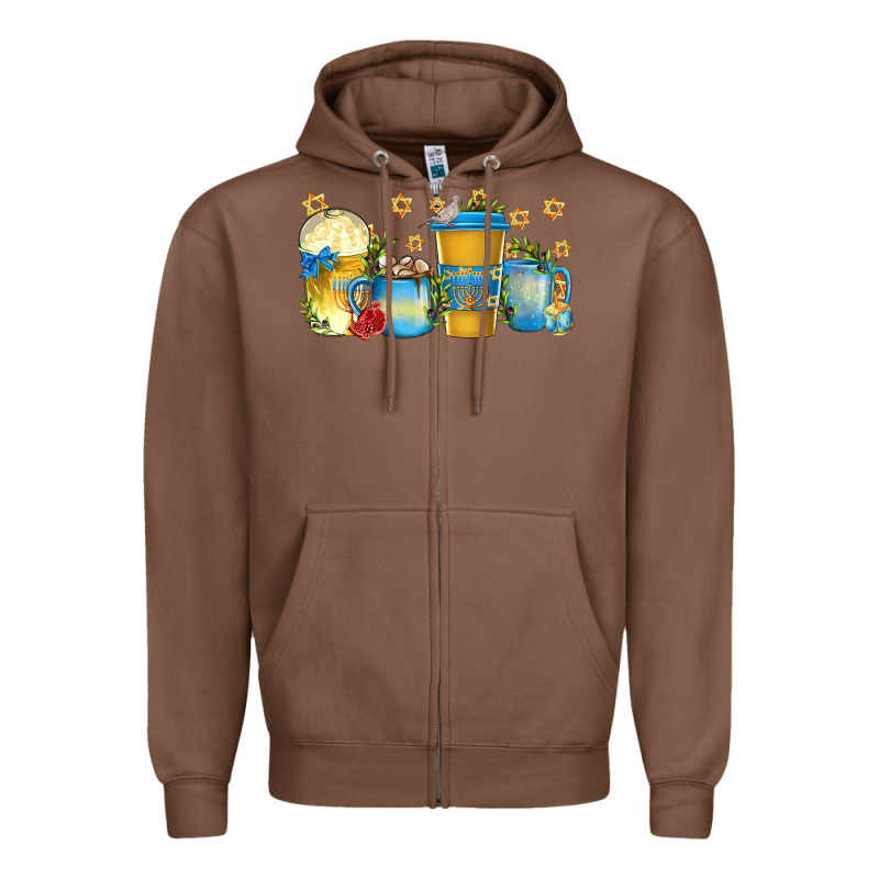 Hanukkah Coffee Cups Zipper Hoodie by texasbilliewilder | Teevron