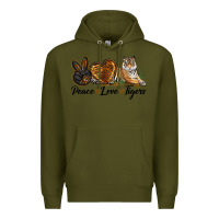 Army Green Peace Love Tigers Premium Hoodie - LillyAllenDesigns