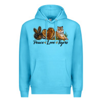 Ocean Blue Peace Love Tigers Premium Hoodie - LillyAllenDesigns