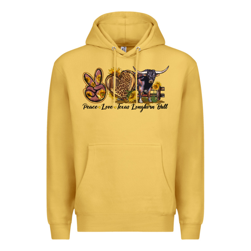 Peace Love Texas Longhorn Bull Premium Hoodie by LillyAllenDesigns | Teevron