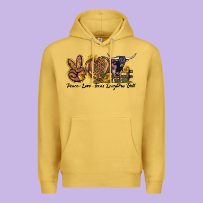 Peace Love Texas Longhorn Bull Premium Hoodie Designed By Lillyallendesigns