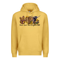 Antique Gold Peace Love Texas Longhorn Bull Premium Hoodie - LillyAllenDesigns
