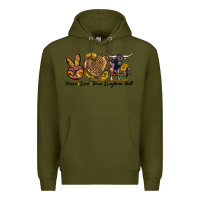 Army Green Peace Love Texas Longhorn Bull Premium Hoodie - LillyAllenDesigns