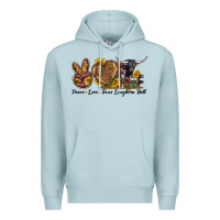 Blue Mist Peace Love Texas Longhorn Bull Premium Hoodie - LillyAllenDesigns