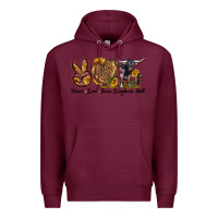 Burgundy Peace Love Texas Longhorn Bull Premium Hoodie - LillyAllenDesigns