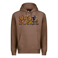Chestnut Peace Love Texas Longhorn Bull Premium Hoodie - LillyAllenDesigns