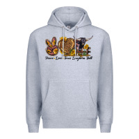 Heather Grey Peace Love Texas Longhorn Bull Premium Hoodie - LillyAllenDesigns