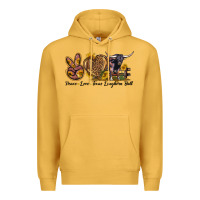 Mustard Peace Love Texas Longhorn Bull Premium Hoodie - LillyAllenDesigns