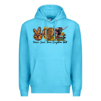 Ocean Blue Peace Love Texas Longhorn Bull Premium Hoodie - LillyAllenDesigns