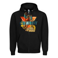 Black hey cowboy with sunflowers Zipper Hoodie - texasbilliewilder