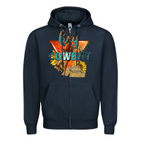 Navy hey cowboy with sunflowers Zipper Hoodie - texasbilliewilder