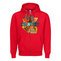 Red hey cowboy with sunflowers Zipper Hoodie - texasbilliewilder