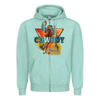 Seafoam hey cowboy with sunflowers Zipper Hoodie - texasbilliewilder