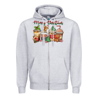 Heather Grey merry christmas gingerbread coffee cups Zipper Hoodie - Zillion Design Studio