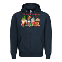 Navy merry christmas gingerbread coffee cups Zipper Hoodie - Zillion Design Studio