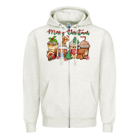 Oatmeal Heather merry christmas gingerbread coffee cups Zipper Hoodie - Zillion Design Studio