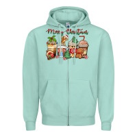 Merry Christmas Gingerbread Coffee Cups Zipper Hoodie | Teevron