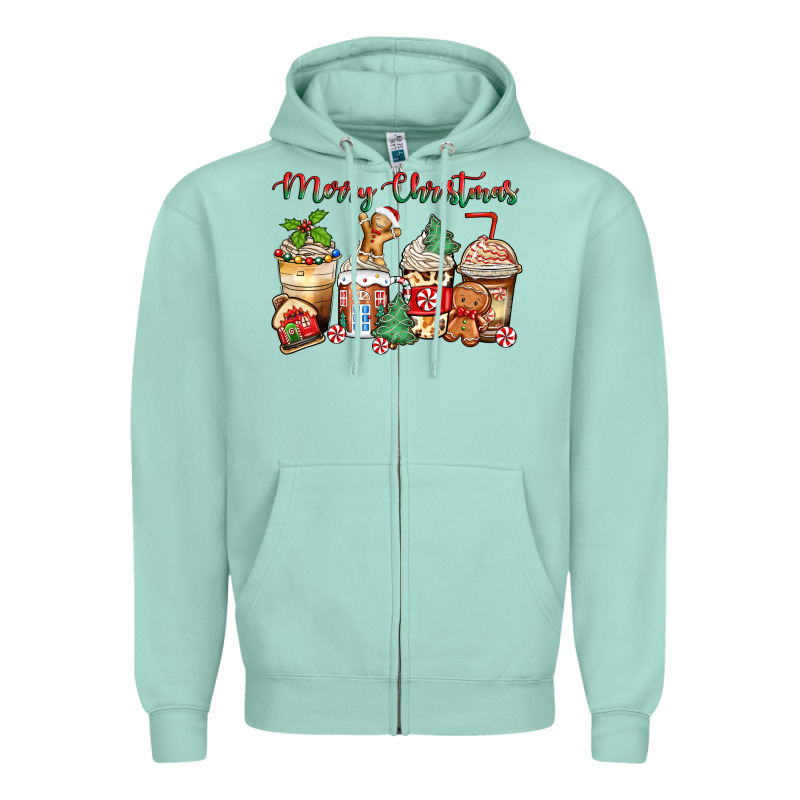 Merry Christmas Gingerbread Coffee Cups Zipper Hoodie by Zillion Design Studio | Teevron