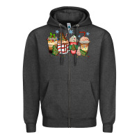 Charcoal Heather christmas tree cake  coffee cups Zipper Hoodie - Zillion Design Studio