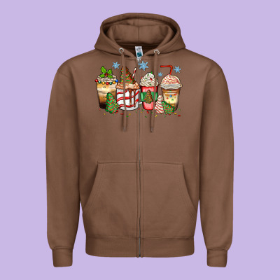 Christmas Tree Cake  Coffee Cups Zipper Hoodie Designed By Zillion Design Studio