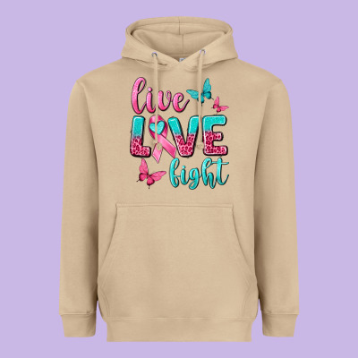 Live Love Fight Breast Cancer Heavyweight Hoodie Designed By Texasbilliewilder