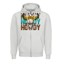 Dove Grey howdy howdy howdy western bull skull Zipper Hoodie - texasbilliewilder
