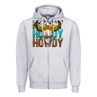 Heather Grey howdy howdy howdy western bull skull Zipper Hoodie - texasbilliewilder