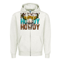 Oatmeal Heather howdy howdy howdy western bull skull Zipper Hoodie - texasbilliewilder