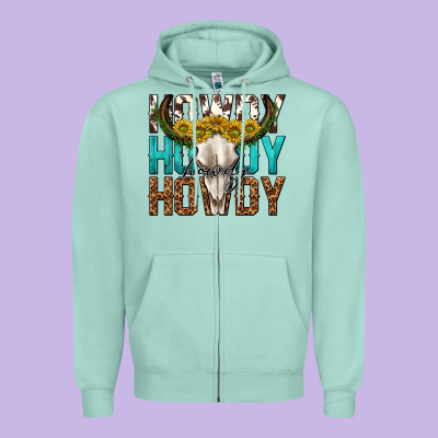 Zipper Hoodie howdy howdy howdy western bull skull
