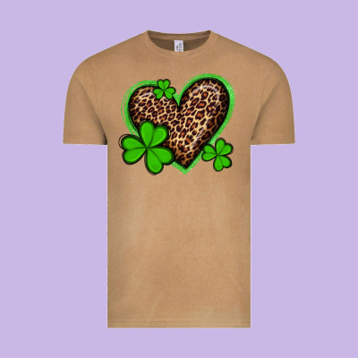 St Patricks Day Leopard Heart With Shamrocks Vintage Tee Designed By Artiststas