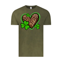 Vintage Olive st patricks day leopard heart with shamrocks Vintage Tee - Artiststas