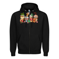 Black christmas gingerbread coffee cups Zipper Hoodie - Zillion Design Studio