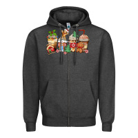 Charcoal Heather christmas gingerbread coffee cups Zipper Hoodie - Zillion Design Studio