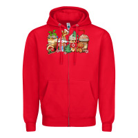 Red christmas gingerbread coffee cups Zipper Hoodie - Zillion Design Studio
