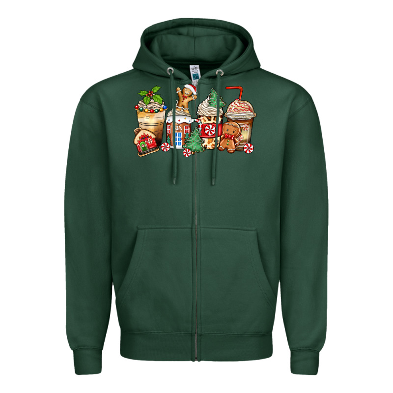 Christmas Gingerbread Coffee Cups Zipper Hoodie by Zillion Design Studio | Teevron
