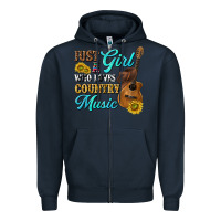Navy just a girl who loves country music Zipper Hoodie - texasbilliewilder