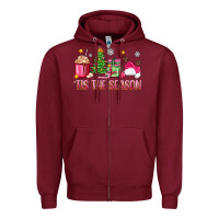 Burgundy 'tis the season pink christmas Zipper Hoodie - Zillion Design Studio