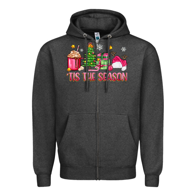 'tis The Season Pink Christmas Zipper Hoodie by Zillion Design Studio | Teevron