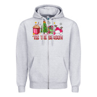 Heather Grey 'tis the season pink christmas Zipper Hoodie - Zillion Design Studio