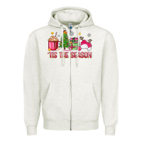 Oatmeal Heather 'tis the season pink christmas Zipper Hoodie - Zillion Design Studio