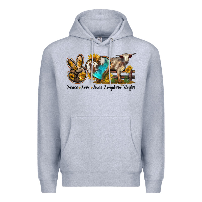 Peace Love Longhorn Heifer Premium Hoodie by LillyAllenDesigns | Teevron