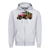Heather Grey Christmas Farm Tractor Zipper Hoodie - RanaPortraitStore