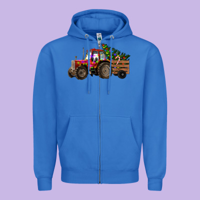 Zipper Hoodie Christmas Farm Tractor