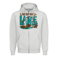 Dove Grey living on lake time Zipper Hoodie - texasbilliewilder